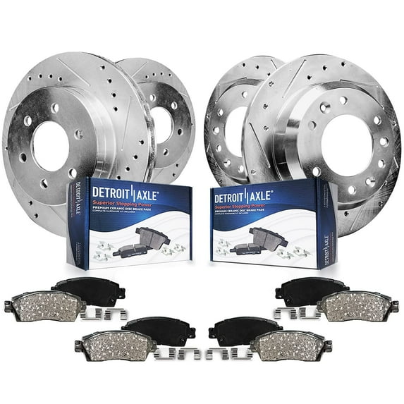 Detroit Axle - Brake Kit for 2005-2006 Infiniti QX56 Nissan Armada, 2005-2007 Titan, 12.60'' inch Front and Rear Drilled & Slotted Disc Brake Rotors Ceramic Brake Pads Replacement