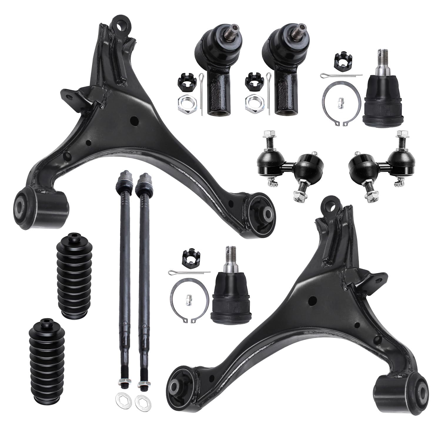 Detroit Axle - 12PC Front Lower Control Arms Ball Joint Sway Bar Inner Outer Tie Rod w/Boot Replacement for 2001 2002 2003 2004 2005 Honda Civic Sedan Coupe