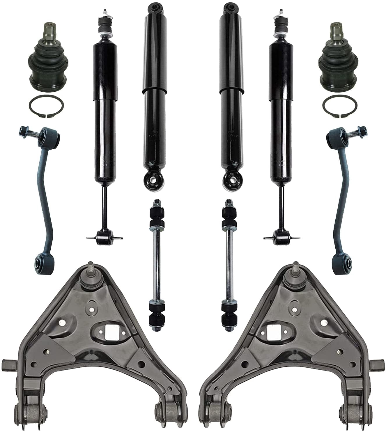 Detroit Axle - 12PC Front and Rear Shock Absorbers, Front Lower Control ...