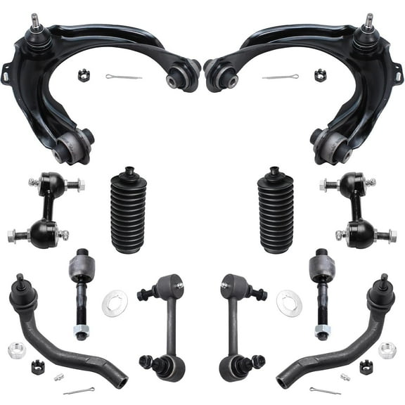 Detroit Axle - 12PC Front Upper Control Arms, Sway Bars, Inner and Outer Tie Rods w/Boots Replacement for 2004-2005 Acura TSX - [2003-2007 Honda Accord L4 2.4L]