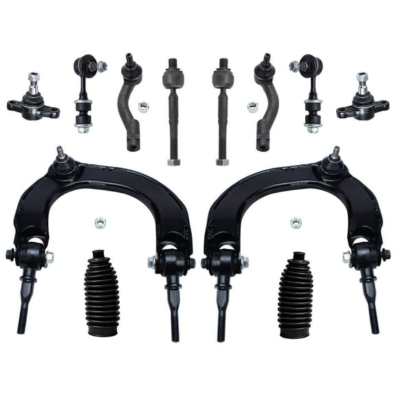 Detroit Axle - 12c Front Upper Control Arms & Lower Ball Joints, Sway Bars, Inner Outer Tie Rods w/Rack Boots Kit