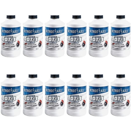Detroit Axle - 12oz Synthetic Dot-3 Brake Fluid 355ml for Drum & Disc Brakes - 12pc Set
