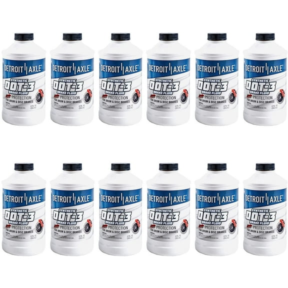 Detroit Axle - 12oz Synthetic Dot-3 Brake Fluid 355ml for Drum & Disc Brakes - 12pc Set