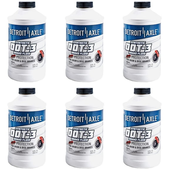 Detroit Axle - 12oz Synthetic Dot-3 Brake Fluid 355ml for Drum & Disc Brakes - 6pc Set