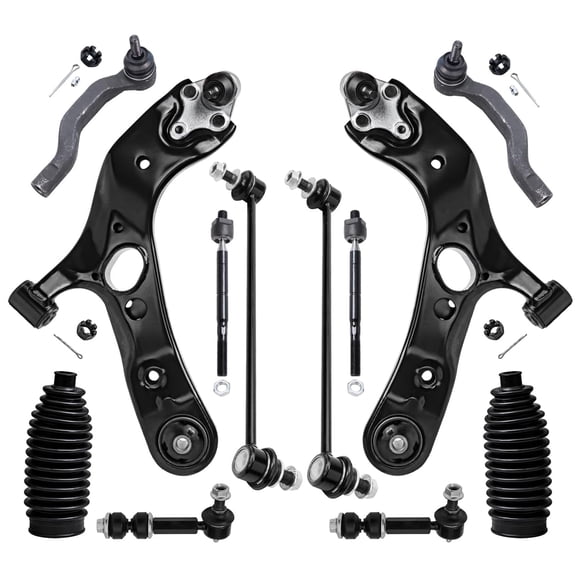 Detroit Axle - 12pc End Suspension Kit for Toyota 2006-2018 RAV4 2 Lower Control Arms with Ball Joints 4 Inner Outer Tie Rod Ends 4 Front Rear Sway Bar Links 2 Boots