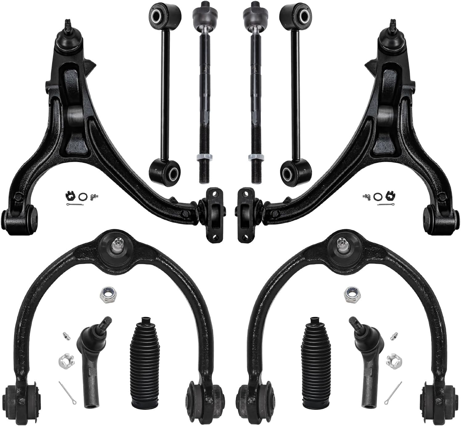 Detroit Axle - 12pc Front Control Arms Kit for 2005-2010 Jeep Grand Cherokee 2006-2010 Commander, 4 Upper Lower Control Arms with Ball Joint 2 Sway Bars 4 Outer Inner Tie Rods 2 Boots Replacement