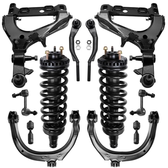 Detroit Axle - 12pc Front End Kit for 2002 2003 Chevy Trailblazer EXT GMC Envoy XL Olds Bravada 2003 Isuzu Ascender, Upper Lower Control Arms Ready Struts Sway Bars Tie Rods Replacement