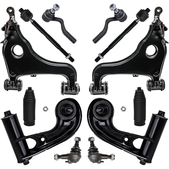 Detroit Axle - 12pc Front End Kit for Mercedes-Benz E55 AMG E320 E430 E420, 2 Lower Control Arms 2 Upper Control Arms with Ball Joint 2 Lower Ball Joints 4 Inner Outer Tie Rods 2 Boots Replacement