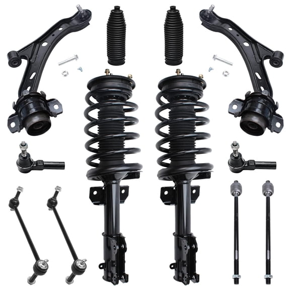 Detroit Axle - 12pc Front End Suspension Kit for 05-10 Ford Mustang, Lower Control Arms Tie Rods Sway Bars Boots Struts 2005 2006 2007 2008 2009 2010 Shocks
