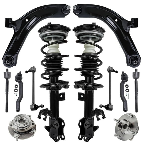 Detroit Axle - 12pc Front End Suspension Kit for 2007-2011 Nissan Versa, Lower Control Arms w/Ball Joint Tie Rods Sway Bars Wheel Bearing Hubs Struts w/Coil Spring 2008 2009 2010 Replacement