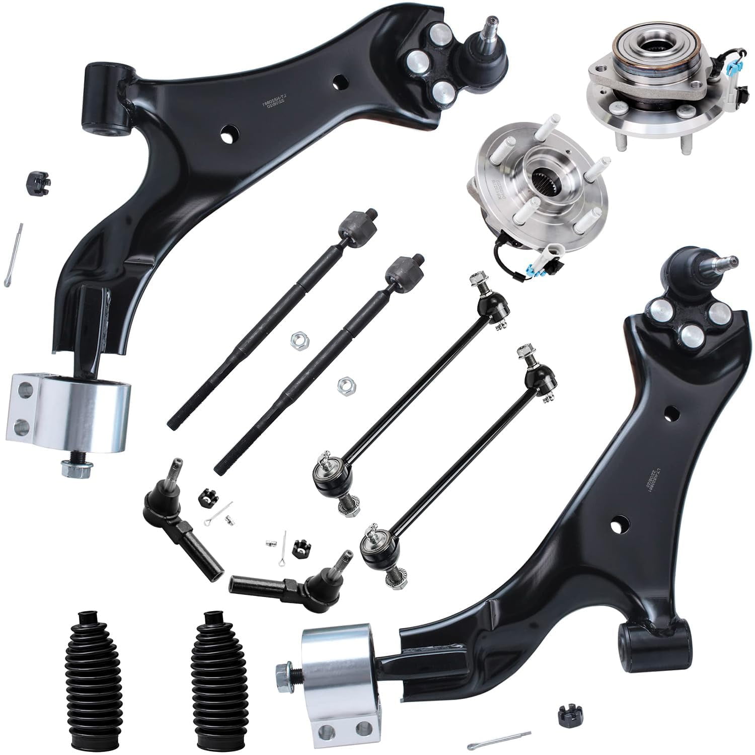Detroit Axle - 12pc Front End Suspension Kit for 2008-2009 Saturn Vue, Wheel Bearing and Hubs Lower Control Arms + Ball Joint Tie Rods Sway Bars Boot Replacement