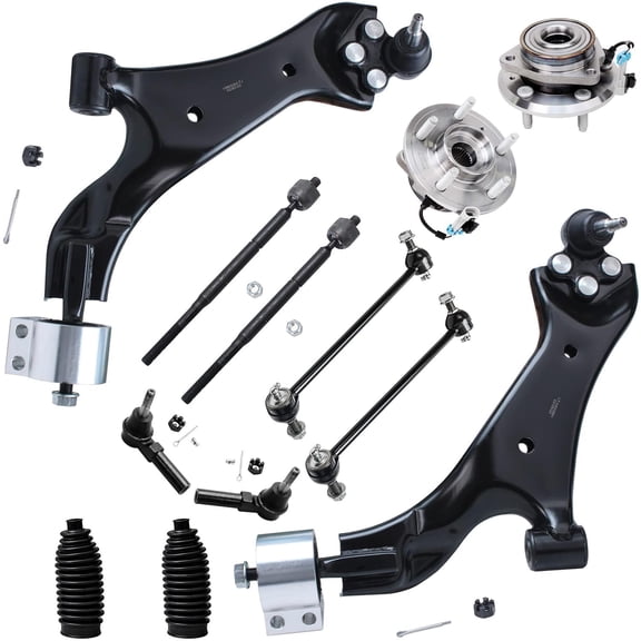 Detroit Axle - 12pc Front End Suspension Kit for 2008-2009 Saturn Vue, Wheel Bearing and Hubs Lower Control Arms + Ball Joint Tie Rods Sway Bars Boot Replacement