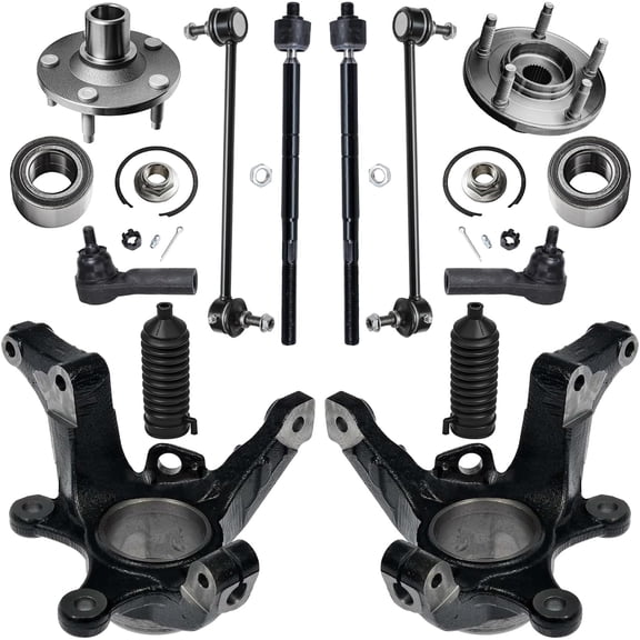 Detroit Axle - 12pc Front Loaded Knuckles Kit for 2005-2007 Ford Escape 2006-2007 Mercury Mariner, 2 Steering Knuckles 2 Wheel Bearing Hubs 4 Outer Inner Tie Rods 2 Sway Bars 2 Boots Replacement