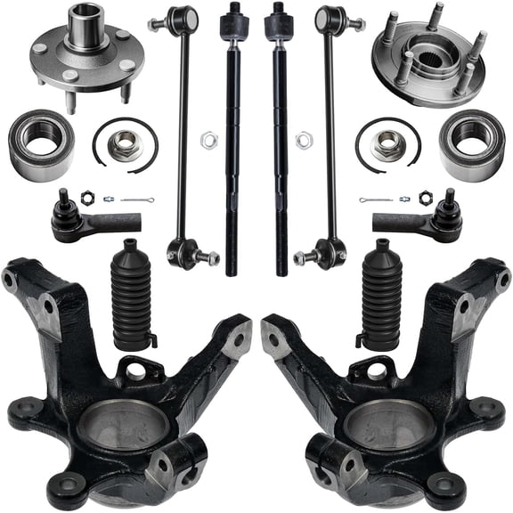 Detroit Axle - 12pc Front Loaded Knuckles Kit for 2005-2007 Ford Escape Mazda Tribute Mercury Mariner, 2 Steering Knuckles 2 Wheel Bearing Hubs 4 Outer Inner Tie Rods 2 Sway Bars 2 Boots Replacement