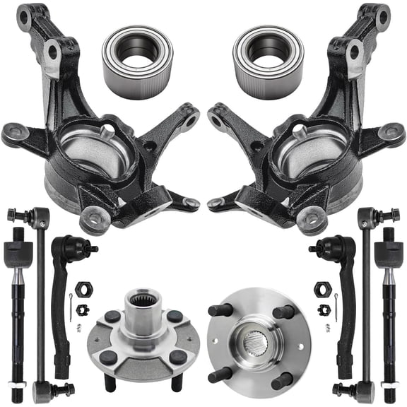Detroit Axle - 12pc Front Loaded Knuckles Kit for 2014 2015 2016 2017 Hyundai Accent, 2 Steering Knuckles 2 Wheel Hubs 2 Wheel Bearings 2 Sway Bars 4 Inner Outer Tie Rods Replacement