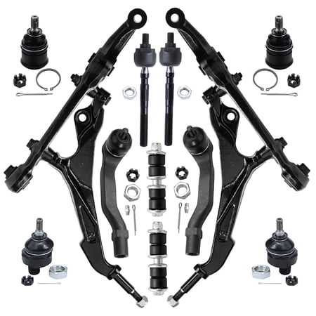 Detroit Axle - 12pc Front Lower Control Arms Ball Joint Tie Rod Sway Bar for 1998-2001 Acura Integra