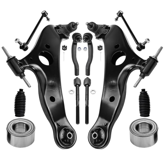 Detroit Axle - 12pc Front Lower Control Arms w/Ball Joints Sway Bar Links Inner Outer Tie Rods w/Boots & Wheel Bearing Assembly for 2004 2005 2006-2010 Toyota Sienna