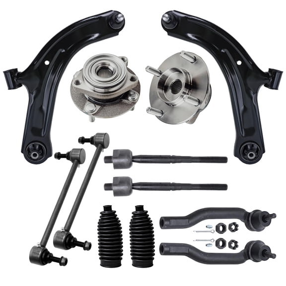 Detroit Axle -12pc Front Lower Control Arms w/Ball Joints Sway Bar Links Inner Outer Tie Rods w/Boots & Wheel Hub Bearing Assembly for 2007-2011 Nissan Versa