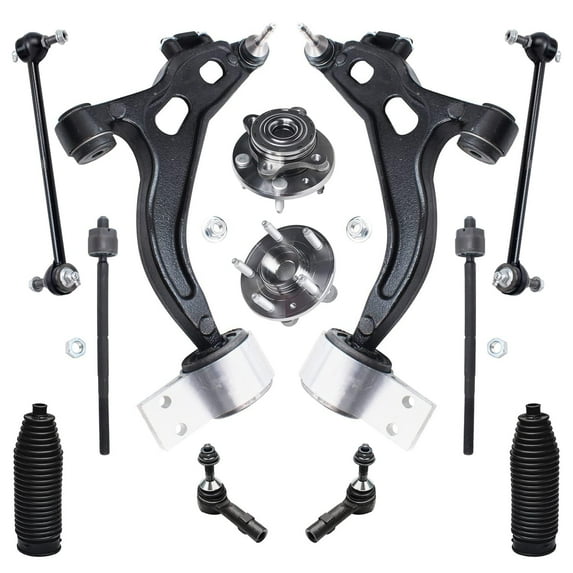 Detroit Axle - 12pc Front Lower Control Arms w/Ball Joints Sway Bars Inner Outer Tie Rods w/Boots & Wheel Hub Bearing Kit for 2005-2007 Ford Freestyle/Five Hundred/Mercury Montego