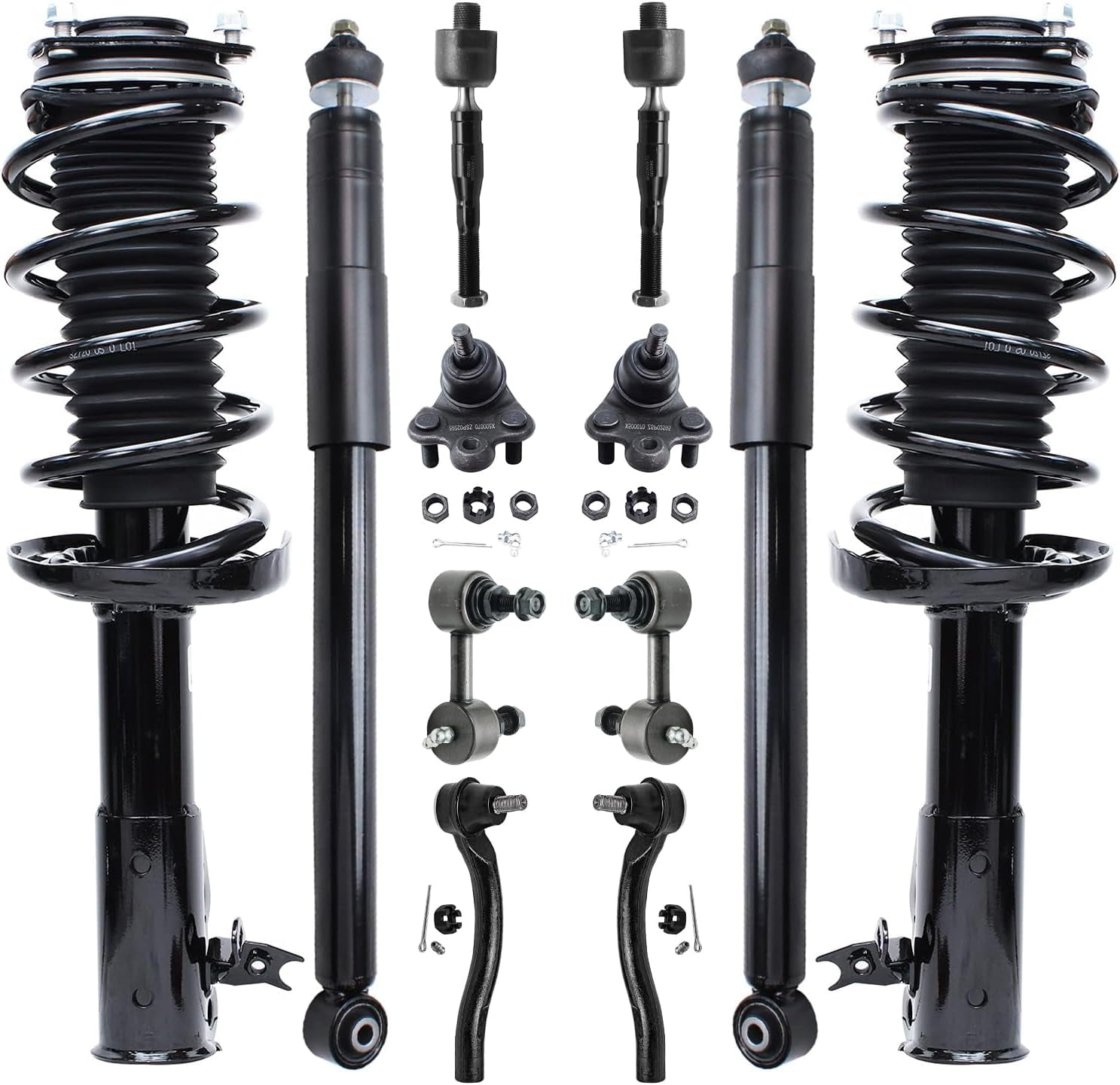 Detroit Axle - 12pc Front Struts Kit for 2006-2011 Honda Civic, 2 Struts and Coil Springs 2 Lower Ball Joints 2 Sway Bars 4 Outer Inner Tie Rods 2 Rear Shock Absorbers Replacement Suspension