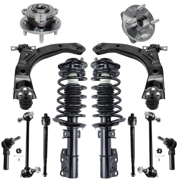 Detroit Axle - 12pc Front End Suspension Kit for 05-10 Chevy Cobalt, 05-06 Pontiac Pursuit, 07-10 Pontiac G5, Lower Control Arms w/Ball Joint Tie Rods Sway Bars Wheel Bearing Hubs Struts Replacement