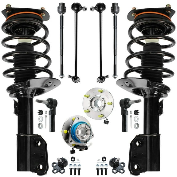 Detroit Axle - 12pc Front Suspension Kit for 04-08 Pontiac Grand Prix, Struts Coil Spring Lower Ball Joints Sway Bars Tie Rods Wheel Bearing Hubs 2004 2005 2006 2007 2008 Replacement