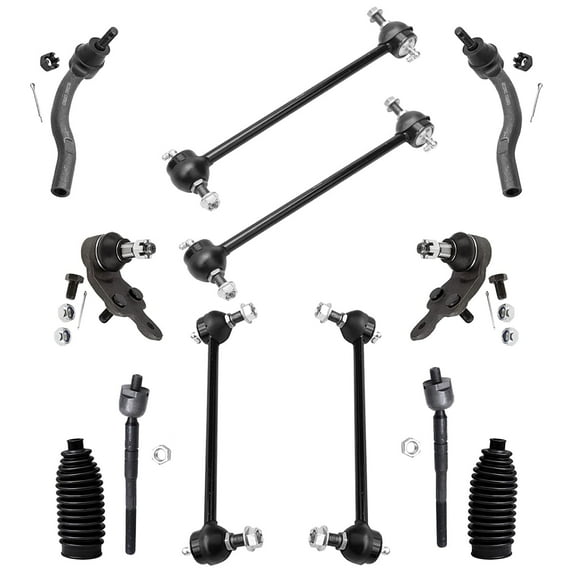 Detroit Axle - 12pc Front Suspension Kit for 2007-2011 Toyota Camry 2 Lower Ball Joints 4 Inner Outer Tie Rod End Links 4 Front Rear Sway Bar Links 2 Boots 2008 2009 2010 Replacement