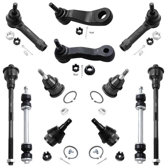 Detroit Axle - 12pc Front Ends Kit for Chevy Silverado Avalanche Tahoe GMC Sierra Yukon XL 1500 Cadillac Escalade ESV EXT, 4 Ball Joints 4 Tie Rods 2 Sway Bars 1 Idler 1 Pitman Arm Replacement