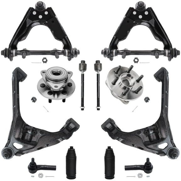 Detroit Axle - 12pc Front Upper Lower Control Arm w/Ball Joints Inner Outer Tie Rod w/Boots & Wheel Hub and Bearing Assembly Kit for 2000-2004 Dodge Dakota/ 2000-2003 Dodge Durango - 4WD, 2-Wheel ABS