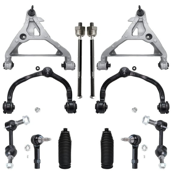 Detroit Axle - 12pc Front Upper & Lower Control Arms + Sway Bars + Tie Rods w/ Rack Boots Kit Replacement for 2005 2006 Ford Expedition No Air Suspension Models