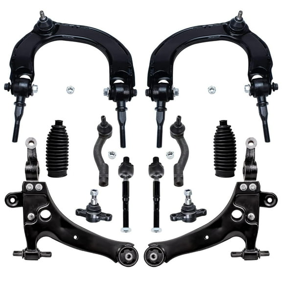 Detroit Axle - 12pc Front Upper Lower Control Arms w/ Ball Joints, Inner Outer Tie Rods w/ Boots for 2001 - 2006 Kia Magentis - [2001 - 2005 Optima]