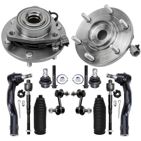 Detroit Axle - 12pc Front Wheel Hub & Bearings Assembly, Lower Ball Joint Sway Bar Links & Inner Outer Tie Rods for 2008-2011 Nissan Armada/Titan, 2008-2010 QX56-4WD/AWD
