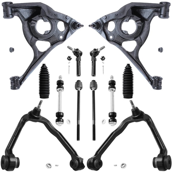 Detroit Axle - Front 12pc Control Arms Kit for 2003-2014 Chevy GMC Savana Express 1500, 2003-2005 Express Savana 2500, 4 Lower & Upper Control Arms 4 Tie Rods 2 Sway Bars 2 Boots Replacement