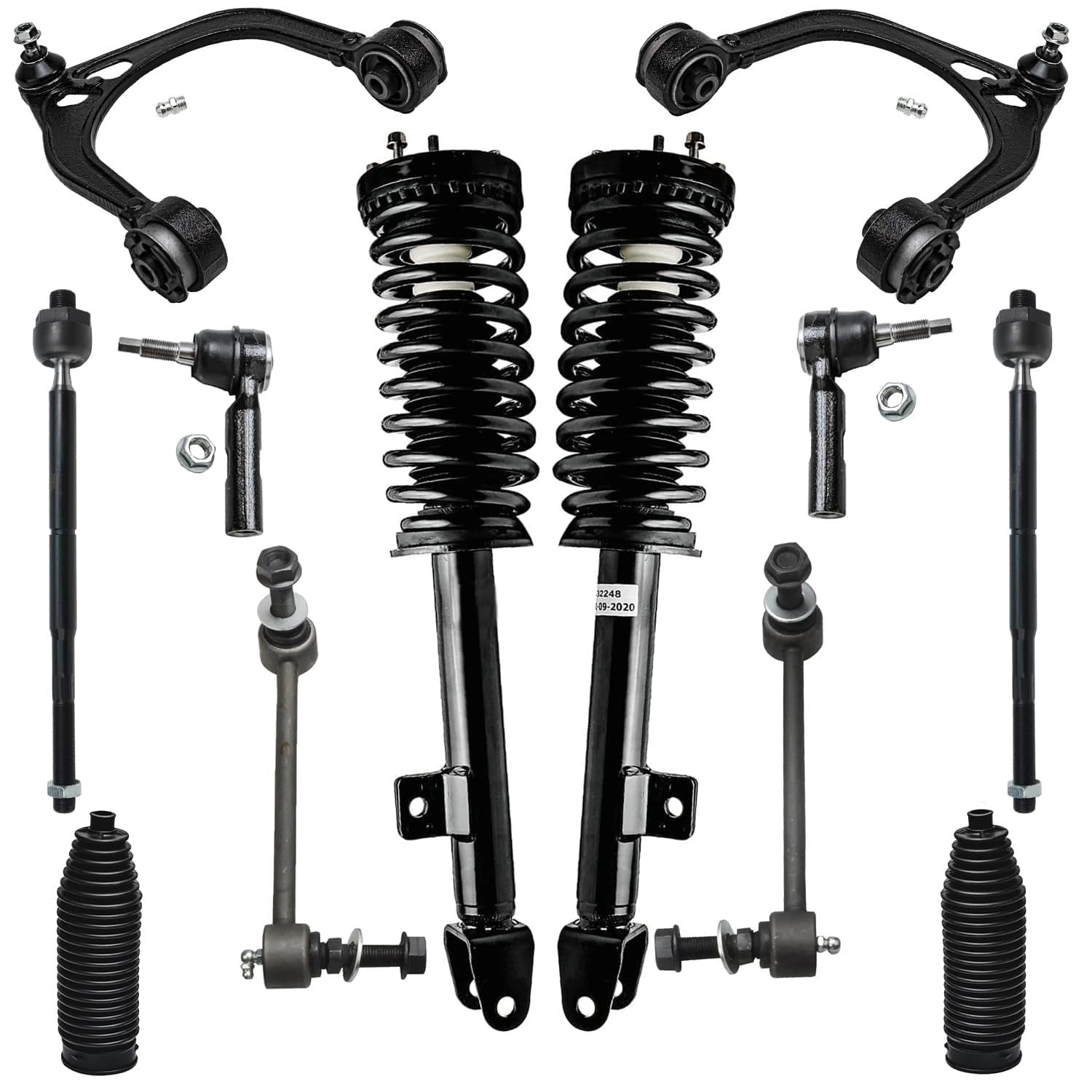 Detroit Axle - 12pc RWD Front End Suspension Kit for Chrysler 300, Dodge Charger Magnum, 2 Upper Control Arms 2 Sway Bar Links 4 Outer Inner Tie Rods 2 Struts 2 Boots Replacement Ready Struts Shocks