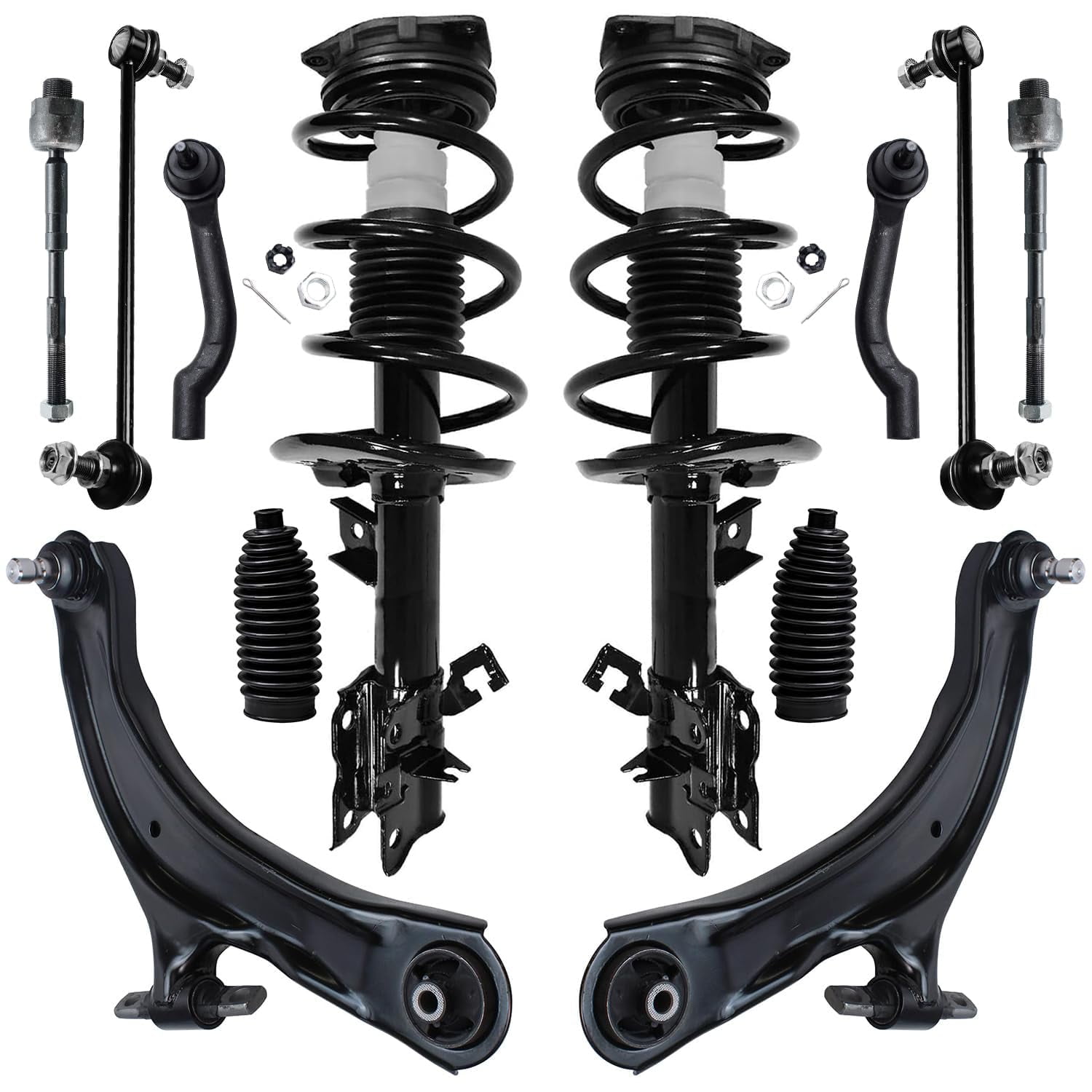 Detroit Axle - 12pc Suspension Kit for 2008-2012 Nissan Rogue 2009 2010 2011, 2 Ready Struts, 2 Lower Control Arms & Ball Joints, 4 Inner & Outer Tie Rods, 2 Sway Bar Links, 2 Boots, Replacement