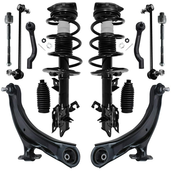 Detroit Axle - 12pc Suspension Kit for 2008-2012 Nissan Rogue 2009 2010 2011, 2 Ready Struts, 2 Lower Control Arms & Ball Joints, 4 Inner & Outer Tie Rods, 2 Sway Bar Links, 2 Boots, Replacement