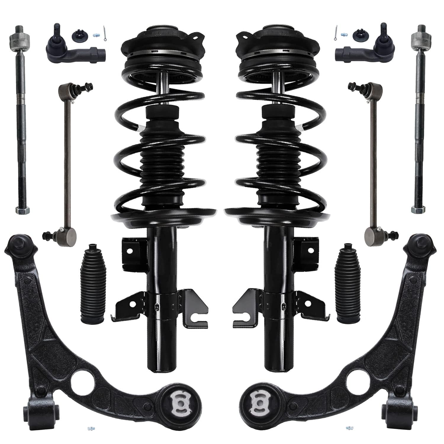 Detroit Axle - 12pc Suspension Kit for 2013-2016 Dodge Dart 2014 2015, 2 Ready Struts, 2 Lower Control Arms w/Ball Joints, 4 Inner & Outer Tie Rods 2 Sway Bars 2 Boots Replacement