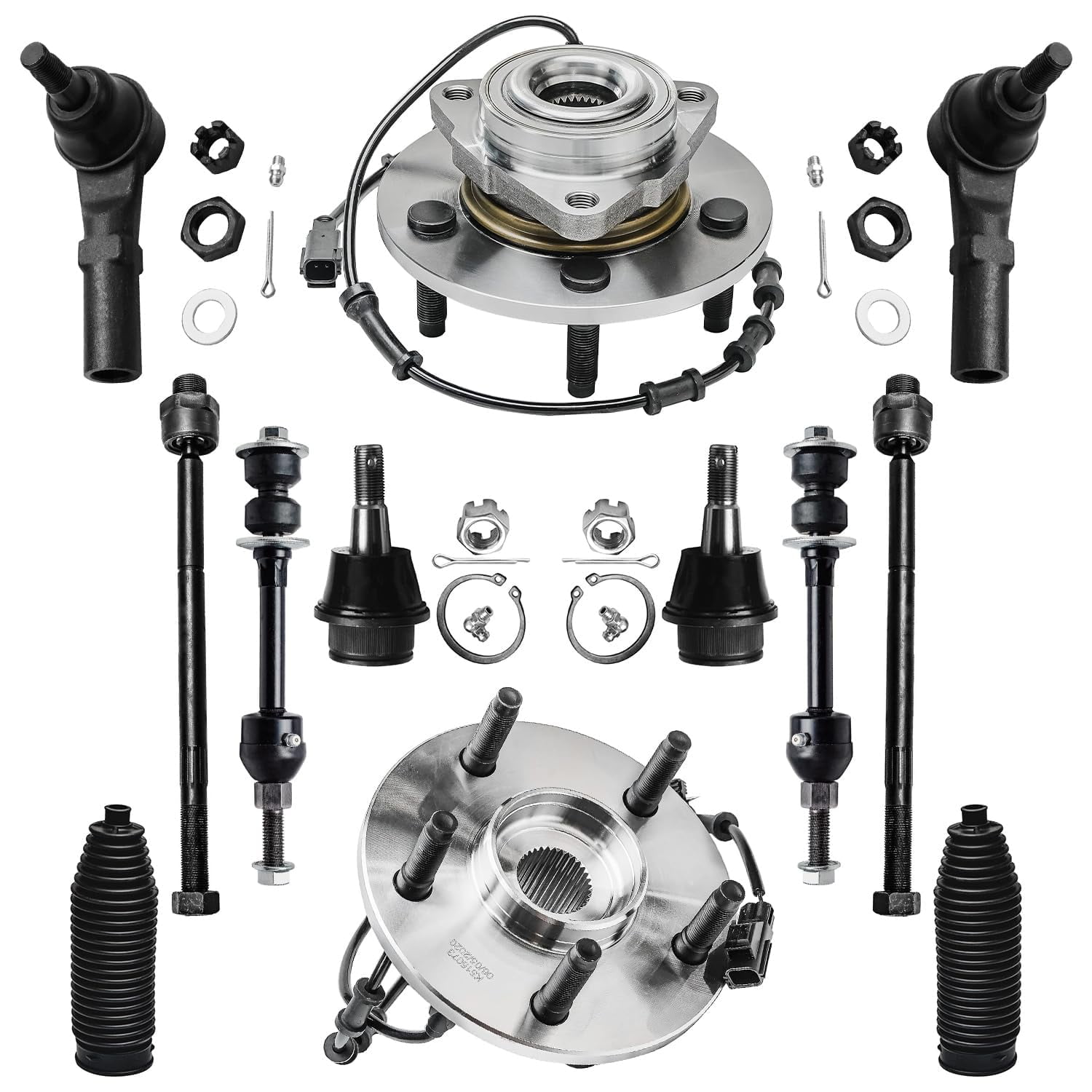 Detroit Axle - 12pc Suspension Kit for 2WD 2002-2005 Dodge Ram 1500 2003 2004, Front Wheel Bearing Hubs Lower Ball Joints Tie Rods Sway Bar Links Boots Replacement