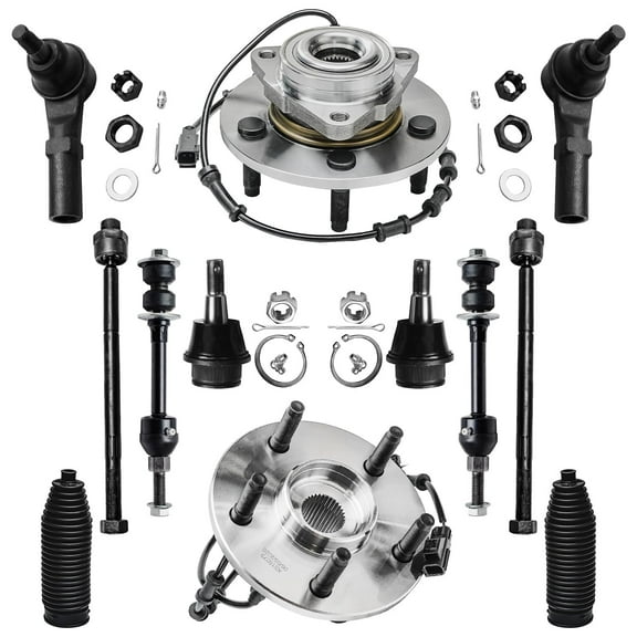 Detroit Axle - 12pc Suspension Kit for 2WD 2002-2005 Dodge Ram 1500 2003 2004, Front Wheel Bearing Hubs Lower Ball Joints Tie Rods Sway Bar Links Boots Replacement