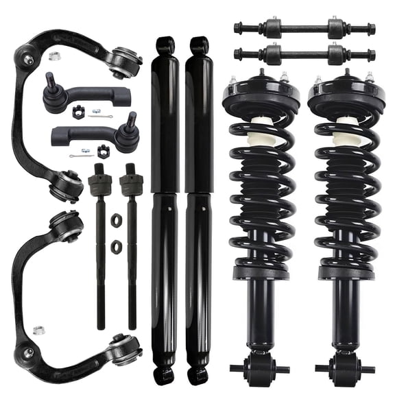 Detroit Axle - 12pc 4WD Front Suspension Kit for 2015 2016 2017 2018 2019 2020 Ford F-150, 2 Ready Struts 2 Rear Shock Absorbers 2 Upper Control Arms w/Ball Joints 4 Tie Rods 2 Sway Bars Replacement