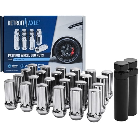 Detroit Axle - 12x1.5 Chrome Lug Nuts w/ Keys Replacement for Saab 9-7X Chevy Trailblazer SSR GMC Envoy Buick Rainier Isuzu Ascender - 26pc Set