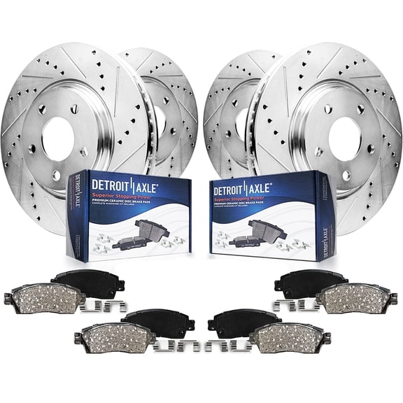 Detroit Axle - Brake Kit for 2015-2023 Mercedes-Benz C300, 2016-2018 C350e 2015 C400, Drilled & Slotted Brake Rotors Ceramic Brake Pads: 13.46" inch Front & 11.81" inch Rear Rotor