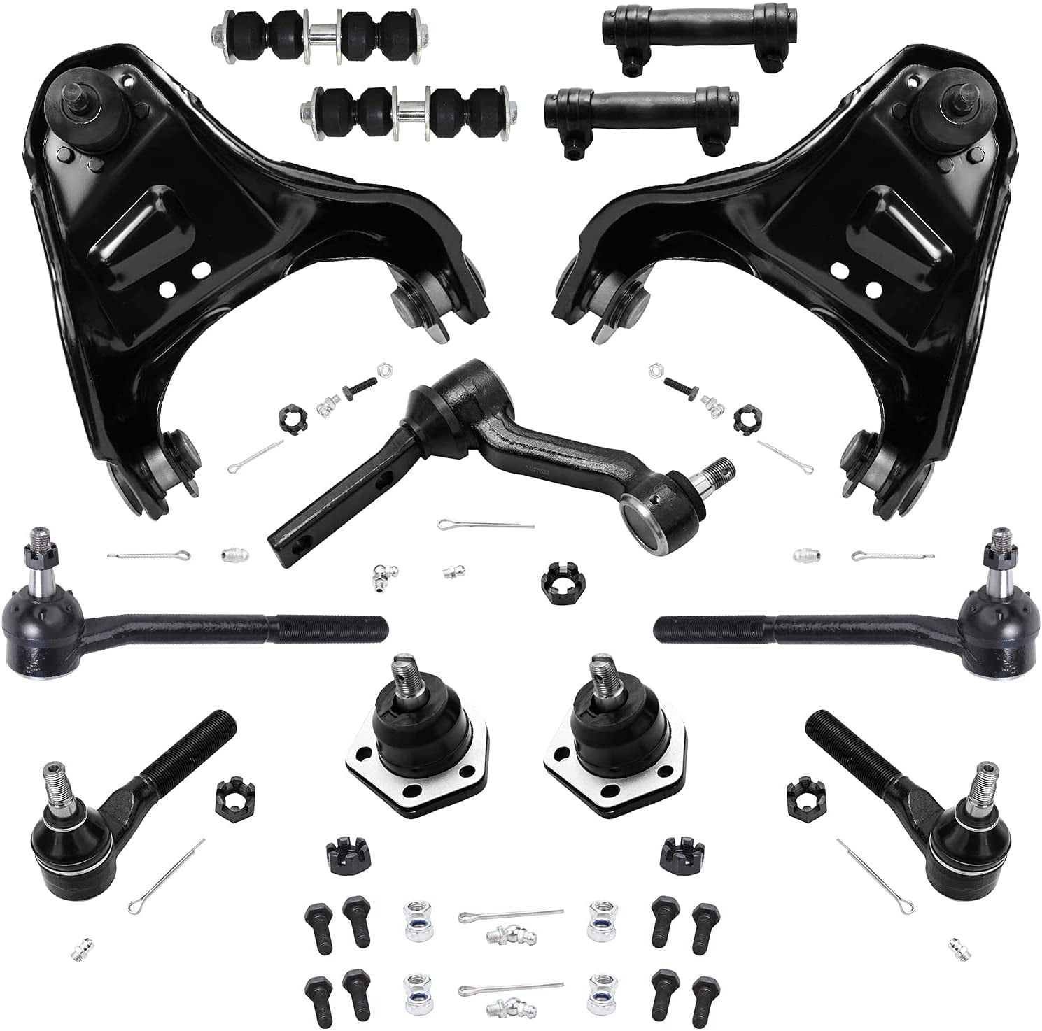 Detroit Axle - 4WD Front End Kit for Chevy Blazer S10 GMC Jimmy Sonoma Isuzu Hombre Oldsmobile Bravada, Upper Control Arms Lower Ball Joints Sway Bars Tie Rods Adjusting Sleeves Idler Arm Replacement