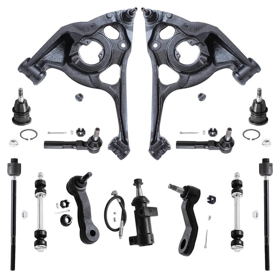 Detroit Axle - 13pc Front End Control Arms Kit for Chevy GMC 03-05 Express Savana 2500 [7300 lb. GVW], Lower Control Arms Tie Rod Ends Pitman Idler Arm Bracket Sway Bars Upper Ball Joints Replacement