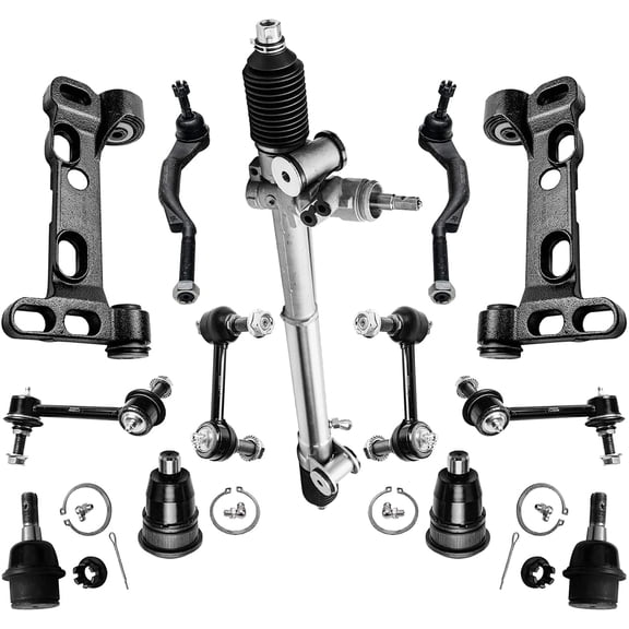 Detroit Axle - 13pc Front End Kit for Buick Rainier Chevy Trailblazer EXT GMC Envoy XL XUV, Power Steering Rack and Pinion Control Arms Tie Rods Ball Joints Front and Rear Sway Bars