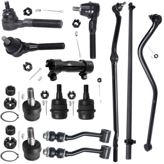 Detroit Axle - 13pc Front Suspension Kit for Jeep Cherokee Comanche, Lower Upper Ball Joints Outer Inner Tie Rods Sway Bar Links Drag Link Track Bar Adjusting Sleeves Replacement