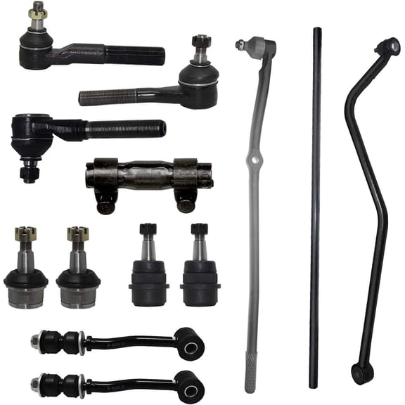 Detroit Axle - 13pc Front Suspension Kit for Jeep Cherokee Comanche, Lower Upper Ball Joints Outer Inner Tie Rods Sway Bar Links Drag Link Track Bar Adjusting Sleeves Replacement