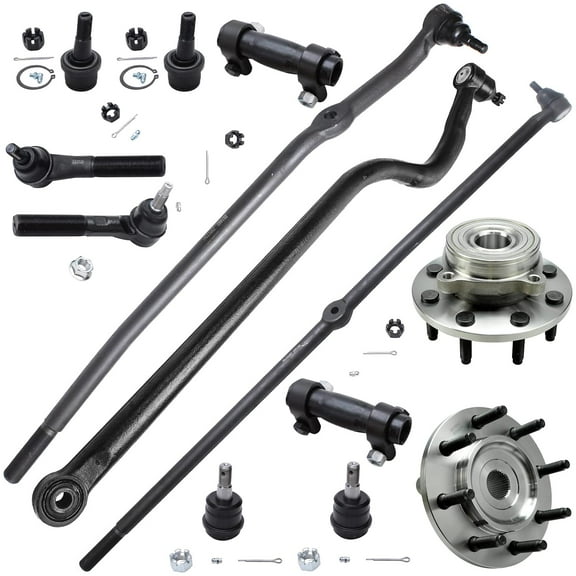 Detroit Axle - 13pc Front Wheel Hub & Bearings, Upper Lower Ball Joints Tie Rod Adjusting Sleeves Track Bar for 2000 - 2001 Dodge Ram 1500 - 4x4 Rear Wheel ABS; Dana 60 Axle 4500LB ONLY