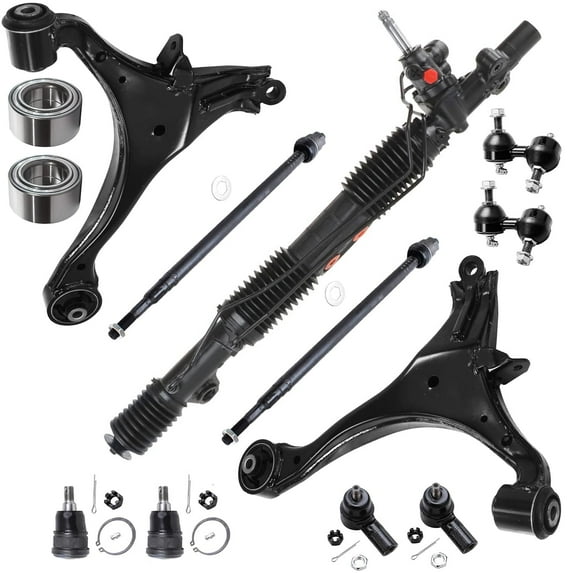 Detroit Axle - Front Wheel Bearings Rack Pinion Control Arms End Kit for 2001-2005 Acura EL Civic