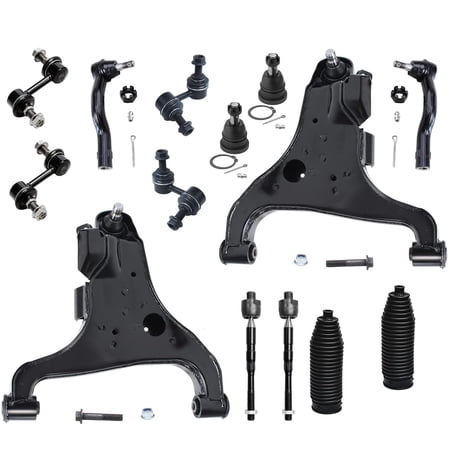 Detroit Axle - 14PC Front Lower Control Arm Ball Joint Sway Bar Inner Outer Tie Rod w/Boot for 2004-2010 Infiniti QX56 - [2005-2015 Armada]